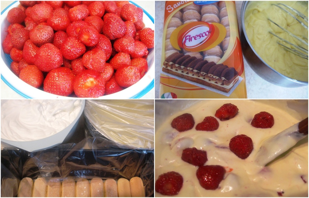 Tort cu capsuni, simplu si fara coacere - colaj de poze cu ingredientele