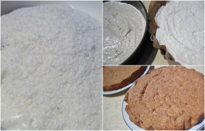 Colaj de poze cu pașii de preparare ai blatului cu cocos