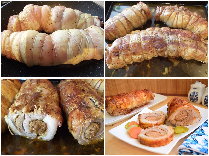 Colaj de poze cu pașii de preparare ai ruladei Colaj de poze cu pașii de preparare ai ruladei