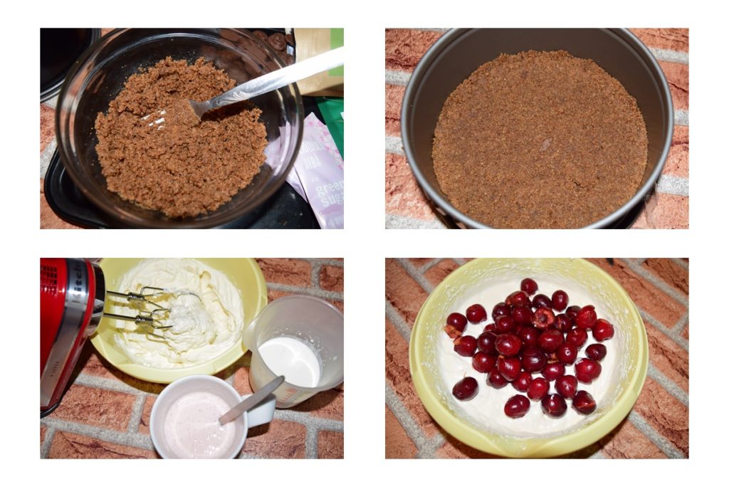 Colaj de poze cu pașii de asamblare a cheesecake-ului