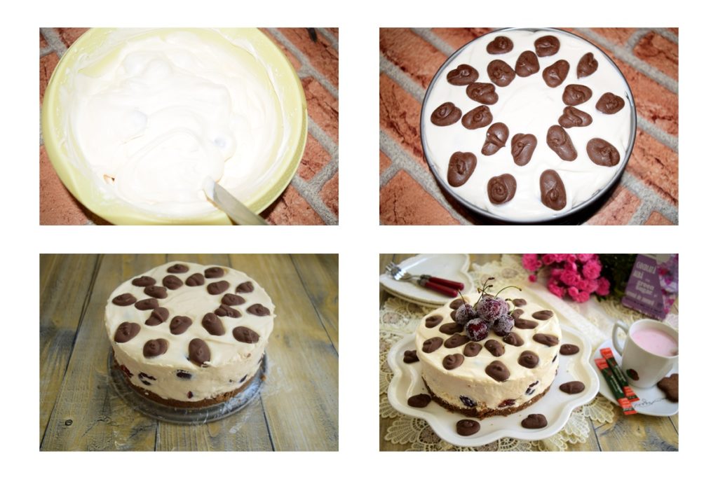 Colaj de poze cu pașii de asamblare a cheesecake-ului