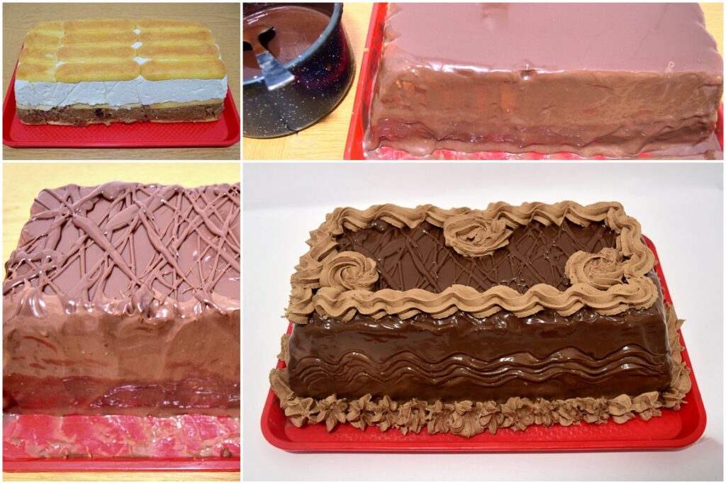 Colaj de poze cu pașii de decorare tort