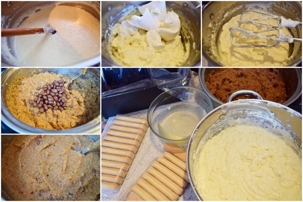 Colaj de poze cu pașii de preparare creme pentru tort