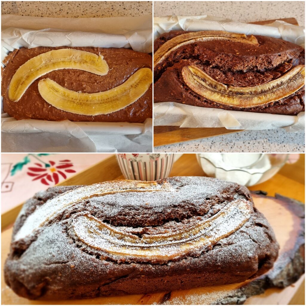 Colaj de poze cu checul de post cu banane și nuci