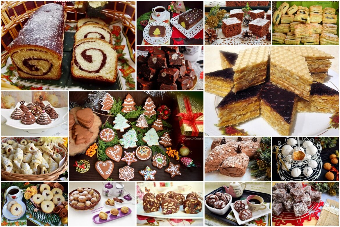 Colaj de poze cu prăjituri festive pentru Crăciun
