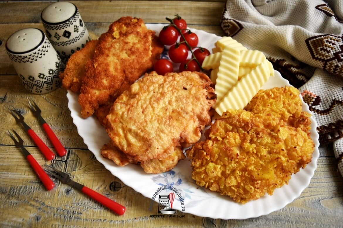 Platou cu trei rețete de șnițele din piept de pui